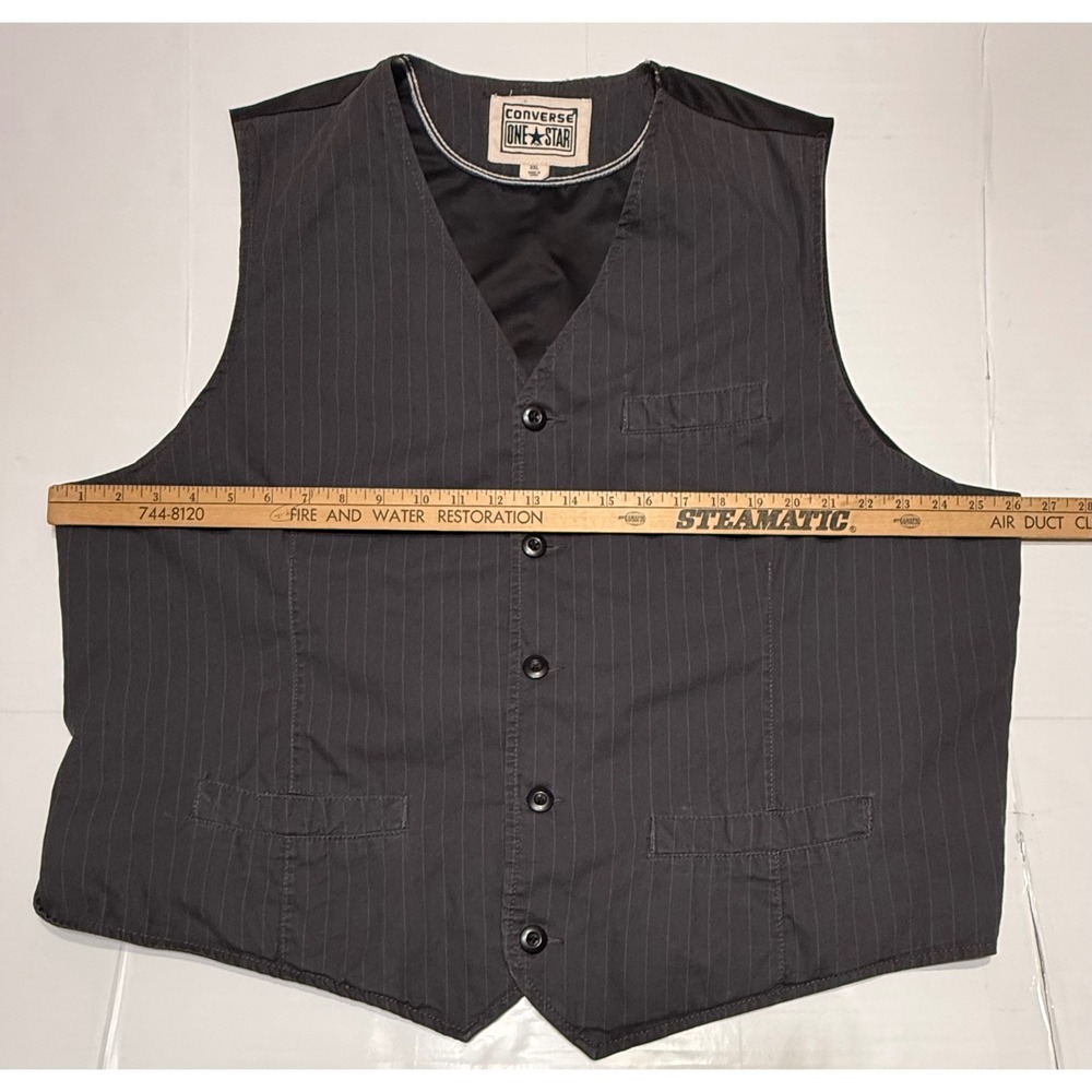 Converse One Star Mens XXL Gray Pinstripe Button Front Waistcoat Cinch Back Vest - Picture 5 of 6